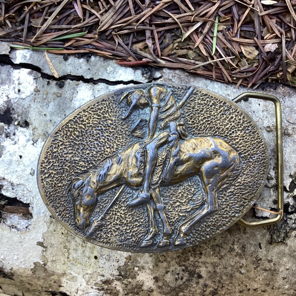 Vintage Spec-Cast Denver CO 1981 J.E. Fraser Native American Brass Belt Buckle main image 4